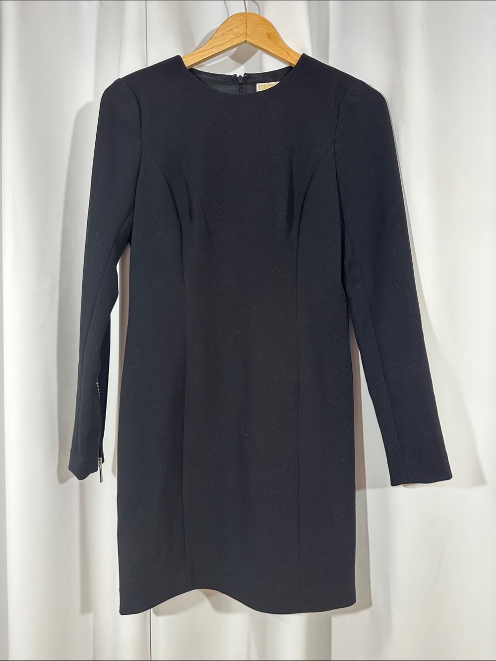 MICHAEL Michael Kors Black Sheath Dress Size 6 Long Sleeve Zip Cuff Career